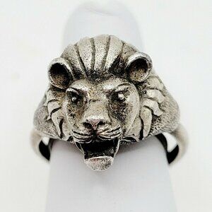Vintage Lion Head Ring Sterling Silver King of The Jungle Brutalist Sizer Inside